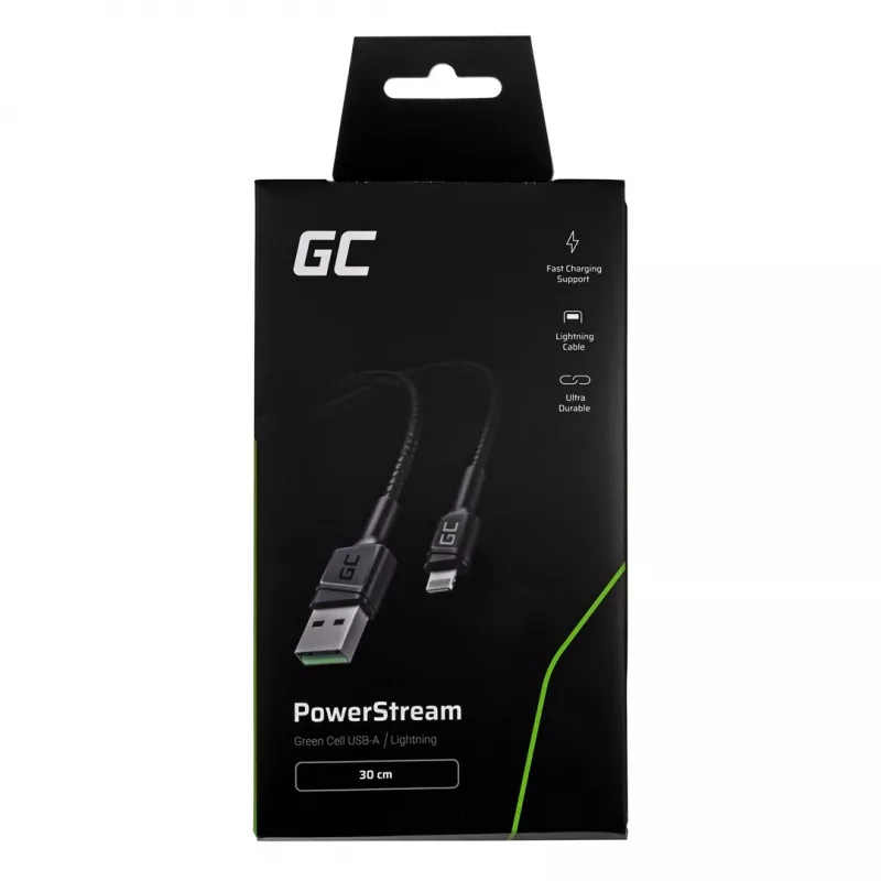 Green Cell KABGC24 kabel lightning 0.3 m Czarny