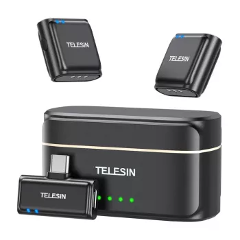 Bezprzewodowy mikrofon krawatowy Lavalier i powerbank USB-C zestaw Telesin P5-MCP-01 do telefonów