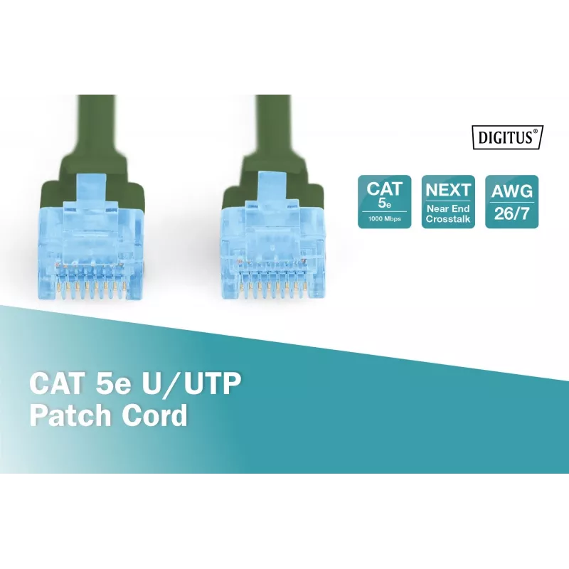 Przewód krosowy sieciowy DIGITUS CAT5e U/UTP, 3 m, RJ-45 do RJ-45, zielony