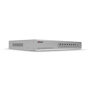 Lindy 8-portowy przełącznik KVM Combo VGA i USB, 2048 x 1536 pikseli, Full HD, montaż w szafie rack, 1U, srebrny