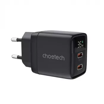 Ładowarka ścienna Choetech PD6051 USB-C USB-C PD 35W GaN z wyświetlaczem - czarna