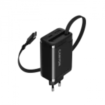 Ładowarka CANYON OnCharge 65RC z wbudowanym kablem USB-C, 65 W, 1x PD, 1x QC, wtyczka EU, czarna