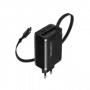 Ładowarka CANYON OnCharge 65RC z wbudowanym kablem USB-C, 65 W, 1x PD, 1x QC, wtyczka EU, czarna