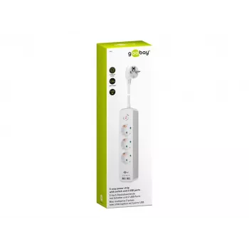 Listwa zasilająca Goobay 3-dzielna z włącznikiem i USB, kabel 1,5 m, typ F