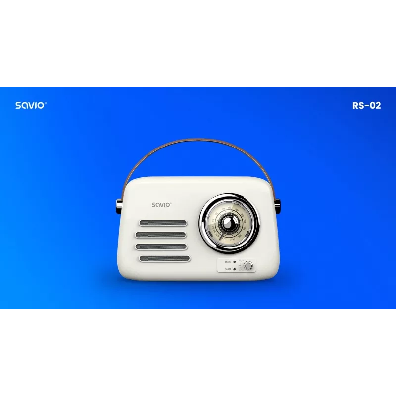 Radio przenośne SAVIO RS-02 — analogowy tuner FM, Bluetooth 5.3, zasilanie USB, 3 W, biały