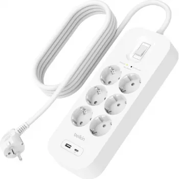 Listwa przeciwprzepięciowa Belkin SRB002VF2M‑V2 — 6 gniazd, kabel 2 m, porty USB‑C i USB‑A