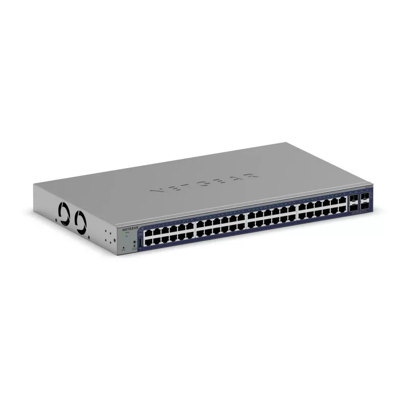 Zarządzalny przełącznik Gigabit Ethernet Netgear GS752TX, 48x RJ-45 10/100/1000, obsługa 10G, 1U do montażu w szafie, szary