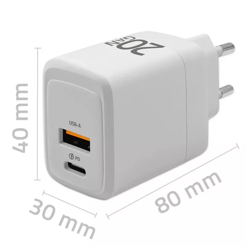 Ładowarka GaN QOLTEC 51823 20W zasilacz USB, wyjście 5V/20V