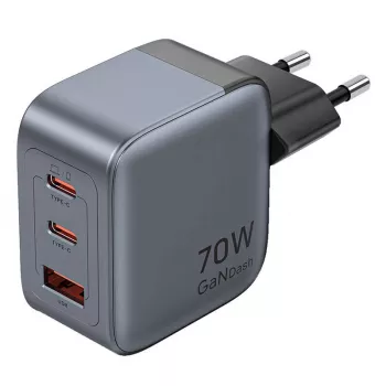 Vention GaN Charger FEXH0-EU 70W — 2x USB-C + 1x USB-A, PD 70W, 100–240V