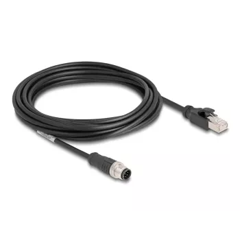 Kabel sieciowy DeLOCK M12 A-kodowany 8-stykowy męski do RJ45 męski Cat5e 5 m Czarny