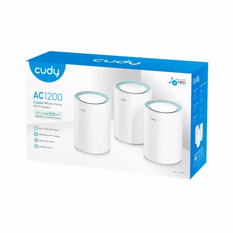 Cudy M1300 3-PAK system mesh Wi-Fi Dual-band (2,4 GHz / 5 GHz) Wi-Fi 5 (802.11ac) Biały 1 Wewnętrzna