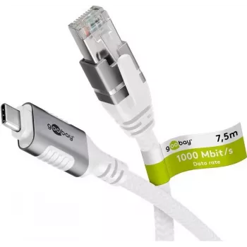 Kabel sieciowy Goobay 74179 USB C do RJ-45 Cat6 7,5 m biały