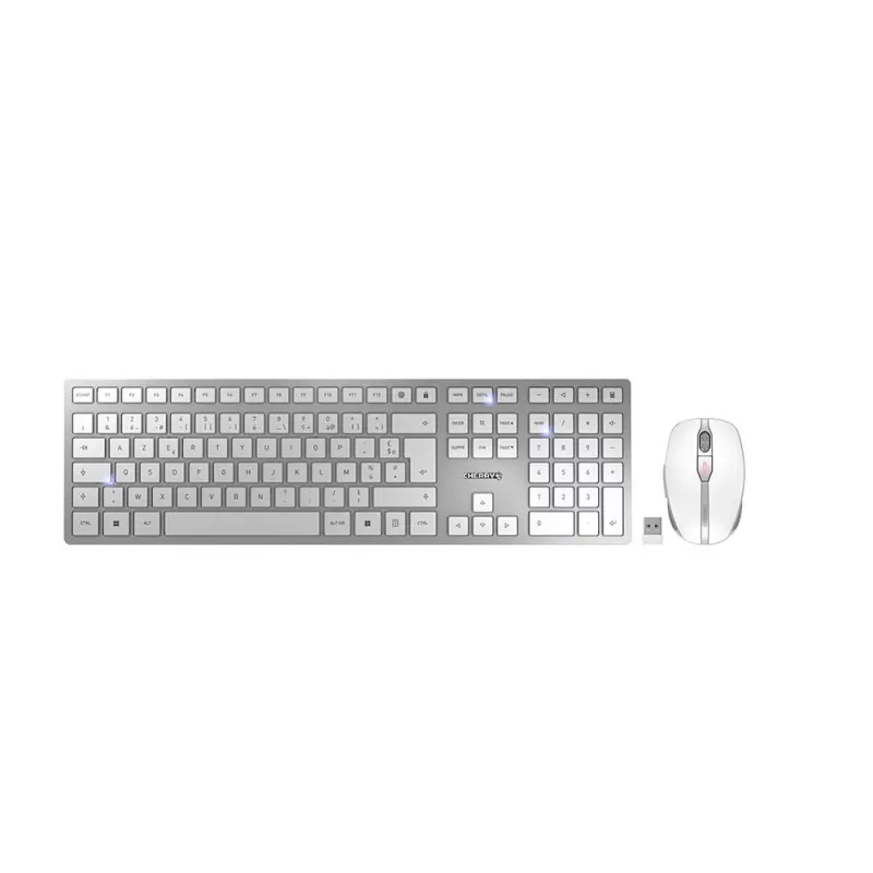 CHERRY DW 9100 cienki klawiatura mysz w zestawie uniwersalna RF Wireless + Bluetooth AZERTY francuski srebrny