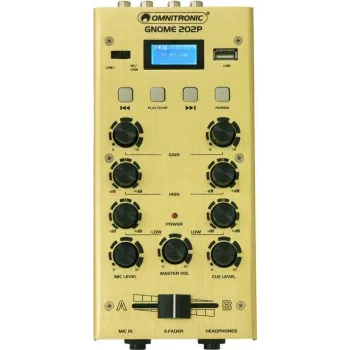 Miniaturowy mikser audio Omnitronic GNOME-202P 2-kanałowy z 3-pasmowym korektorem graficznym