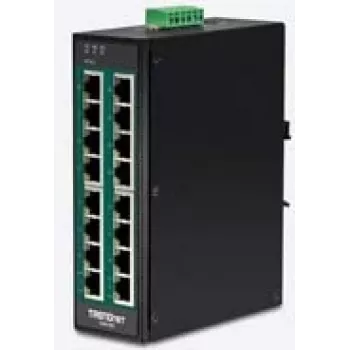TRENDnet TI-PG160 - Switch - niezarządzalny - 16 x 10/100/1000 (PoE+) - montowalny na szynie DIN, na ścianę - PoE+ (240 W)