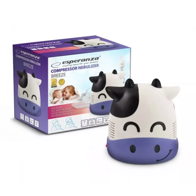 Kompresorowy nebulizator Esperanza ECN001 inhalator kompresorowy, 220V, wielkość cząstek 0,5–10 μm, pojemnik na lek 10 ml, frakcja respirabilna ≥70%
