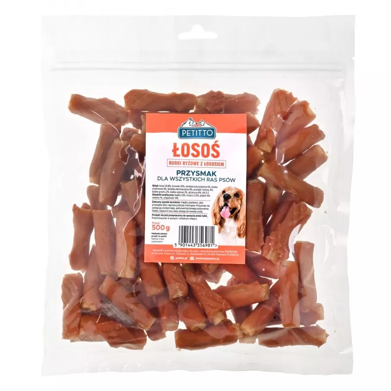 Przekąska dla psa PETITTO rurki z łososiem i ryżem 500 g