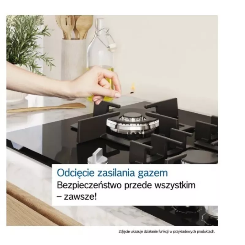 Zabudowywana płyta gazowa Bosch PPP6A2I40, 4 strefy, ruszty żeliwne, czarna, 590×520×54 mm, sterowanie pokrętłami obrotowymi