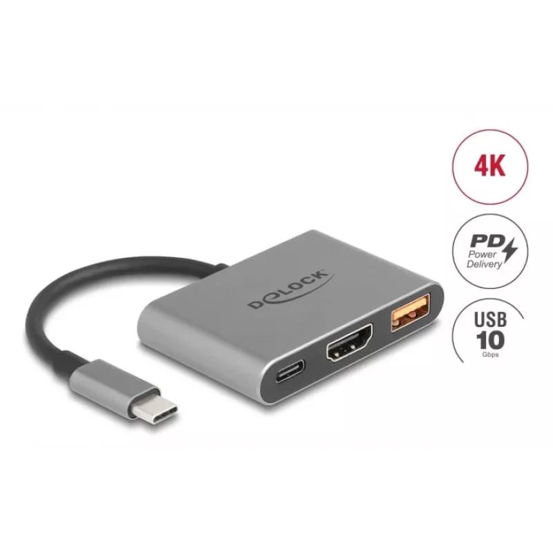 DeLOCK 61071 adapter kabla wideo 0,1 m USB Type-C USB Type-C USB Type-A HDMI Szary