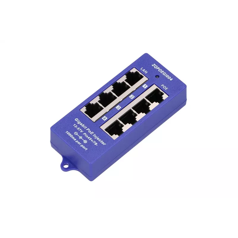 PoE Injector Extralink Gigabit 4-Port, 4x 1000Mb/s RJ45, 48V, niebieski/czarny