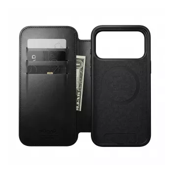 Skórzane etui-folio do smartfona Nomad Modern Leather Folio dla iPhone 17 Pro — Czarna Horween