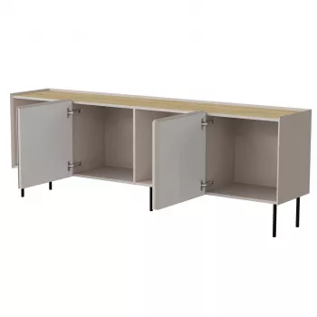 Komoda Cama Meble FELLINI 2000×400×700 mm, wykończenie kaszmir, blat z dębu olejowanego