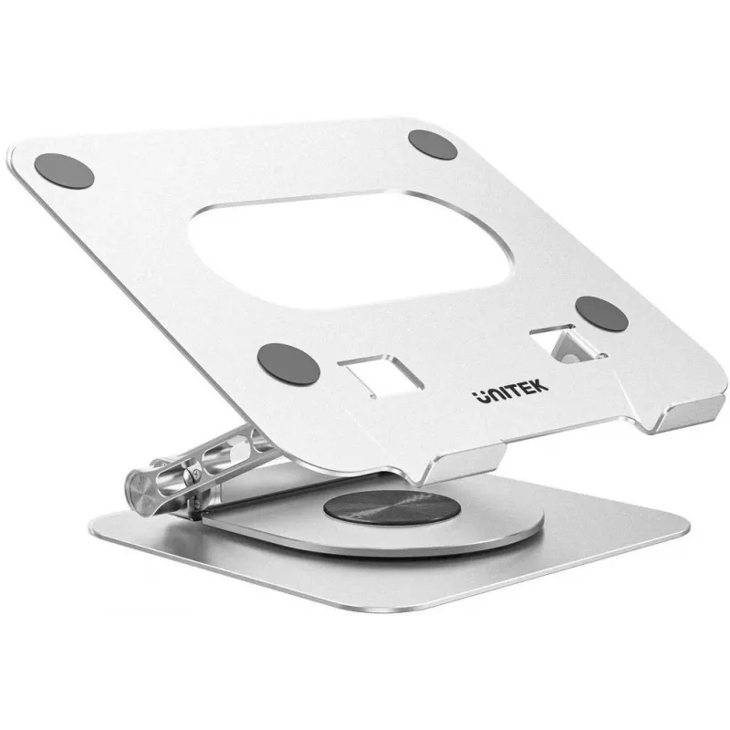 Stojak na laptopa Unitek D1109B01 — aluminiowy regulowany stojak z odłączanym modułem USB‑C HDMI 4K PD 100W, 2x USB‑A, RJ‑45, do 17 cali