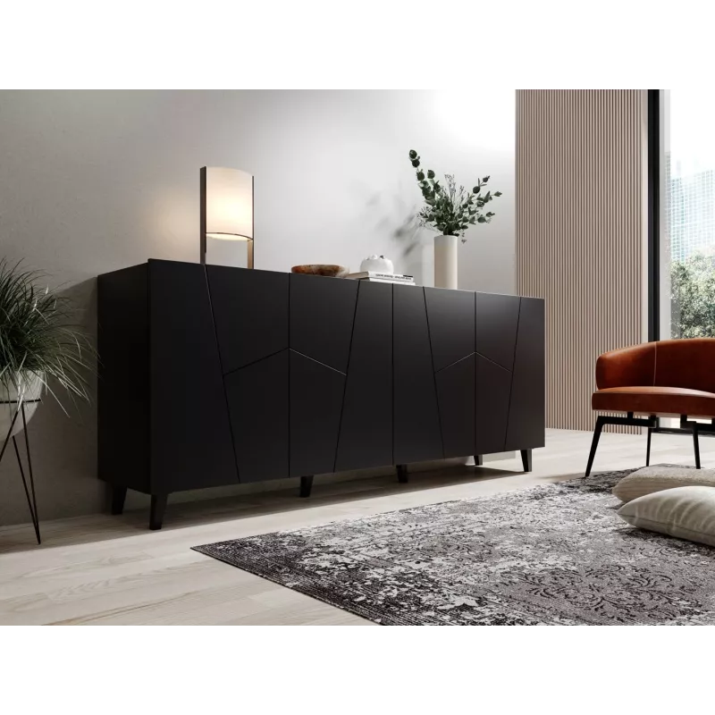 Komoda Cama Meble ETNA 2000×420×820 mm, czarny mat, płyta wiórowa