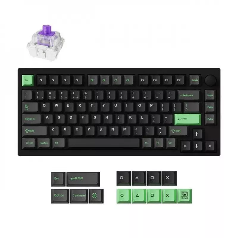 Klawiatura mechaniczna Keychron P1 H-M1Z 75% przewodowa i bezprzewodowa USB, RF, Bluetooth 5.2, podświetlenie RGB, czarna, bateria do 100 h, USB-C