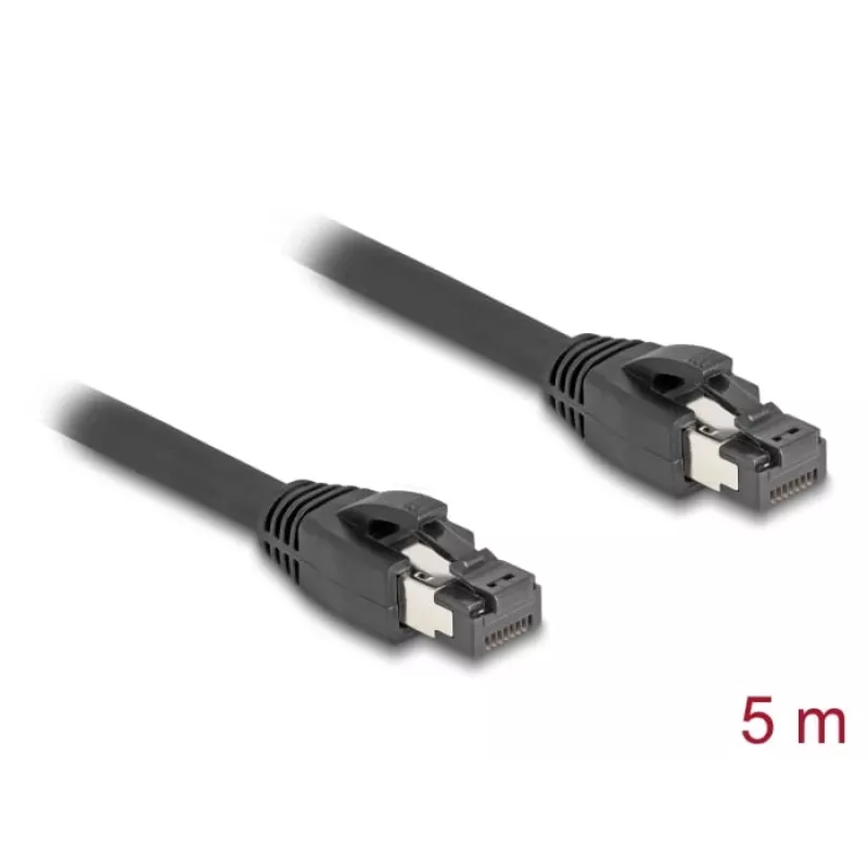 Delock - Kabel sieciowy - RJ-45 (M) do RJ-45 (M) - 5,0 m - 7,5 mm - S/FTP - CAT 8.1 - bezhalogenowy, Snagless, do 40 Gb/s szybkości transmisji danych - czarny (80236)
