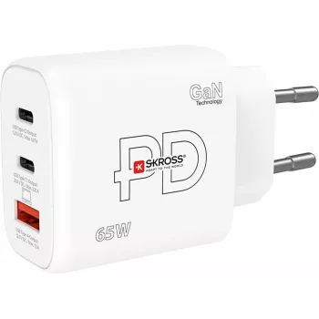 Ładowarka SKROSS Power Charger 65W PD GaN EU USB‑C 2x — ładowarka USB‑C GaN 65 W z dwoma portami USB‑C, wtyczka EU