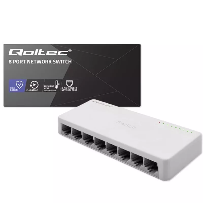 Przełącznik sieciowy Qoltec 8xRJ45 1000Mbps LAN