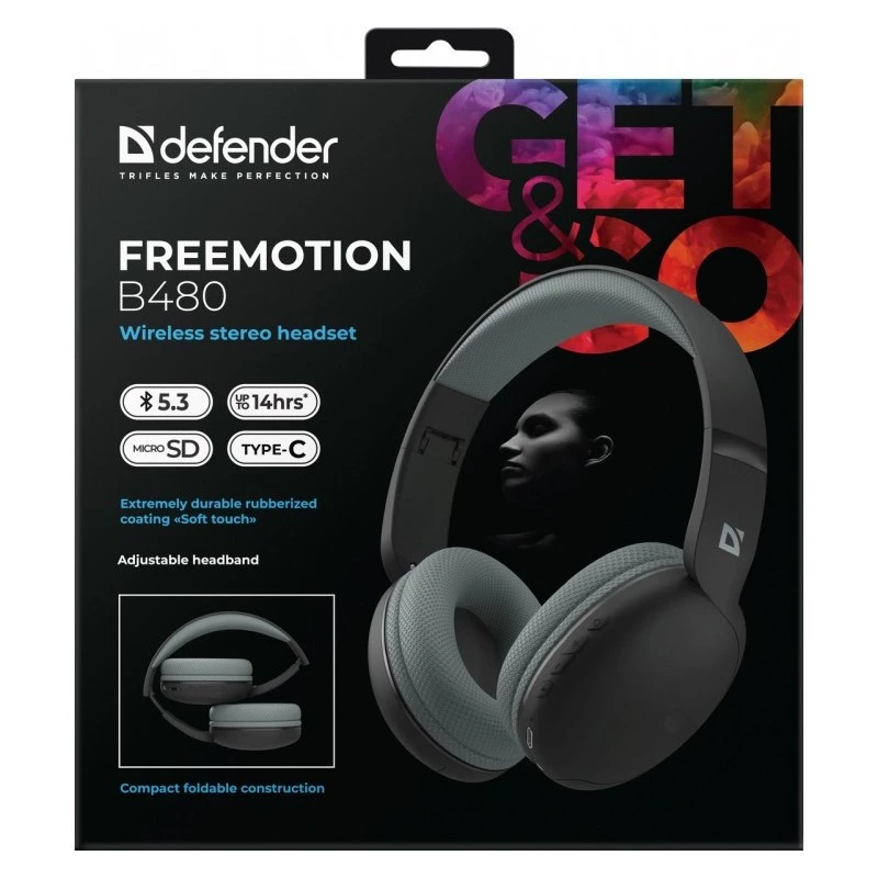 Słuchawki bezprzewodowe DEFENDER Freemotion B480 — nauszne, zamknięte, Bluetooth, 20–20000 Hz, 99 dB, USB-C, AUX