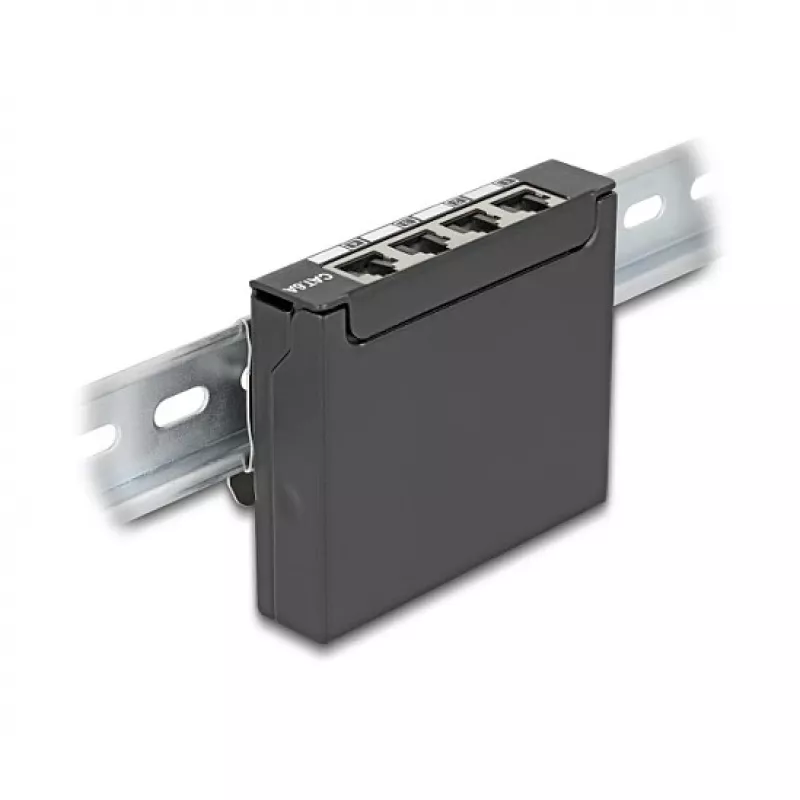Patch panel DELOCK Mini Desktop RJ45 4-port Cat.6A ekranowany czarny, metal, 90×22×93 mm