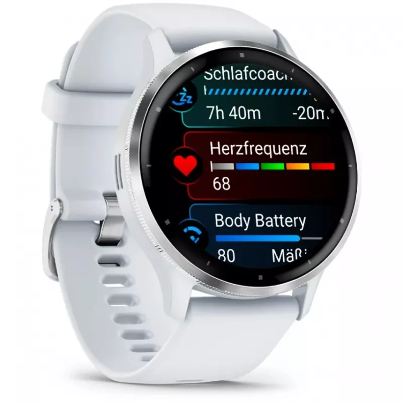 Smartwatch GARMIN Venu 3 — 1,4-calowy AMOLED, koperta 45 mm, GPS, Wi‑Fi, 8 GB, srebrno-biały, pasek silikonowy