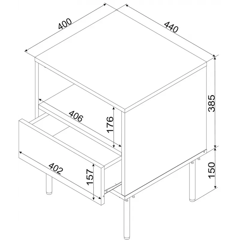 Bedside table set 2 pcs. cama meble TRESSE 44×40×53 cm, cashmere matt, 1 drawer, 16 mm frame