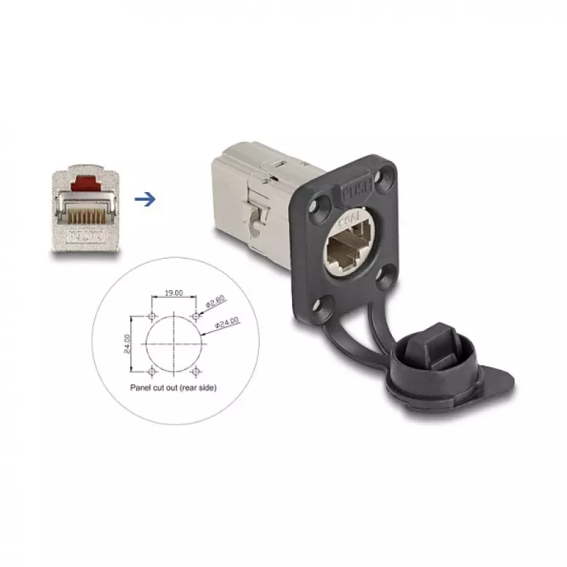 DeLOCK 67061 Wbudowany łącznik D-Type RJ45 Cat.6A STP z nasadką ochronną, IP66