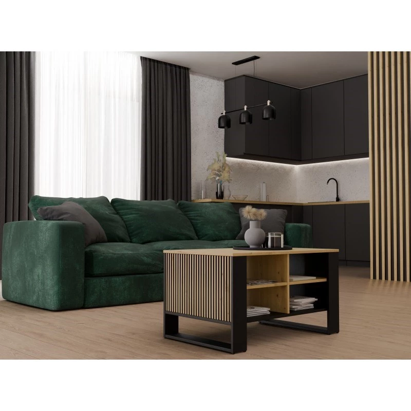 Top e shop STOLIK KAWOWY ŁAWA MODERN 4P cienki Dąb Artisan / Czarny frezy
