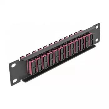 Panel krosowy światłowodowy DeLOCK 10 cali 12 portów SC Duplex fioletowy 1U czarny