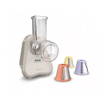 Elektryczna szatkownica do warzyw Tefal Fresh Express DN853BE0 — 150 W, 3 wymienne stożki, 1 prędkość, kremowa