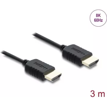 Kabel HDMI DELOCK 81683 — 3 m, HDMI Typ A męski-męski, 48 Gbit/s, do 7680×4320, pozłacane styki, czarny