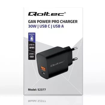 Zasilacz sieciowy QOLTEC 52377 GaN 30 W wyjście 5–20 V do urządzeń przenośnych