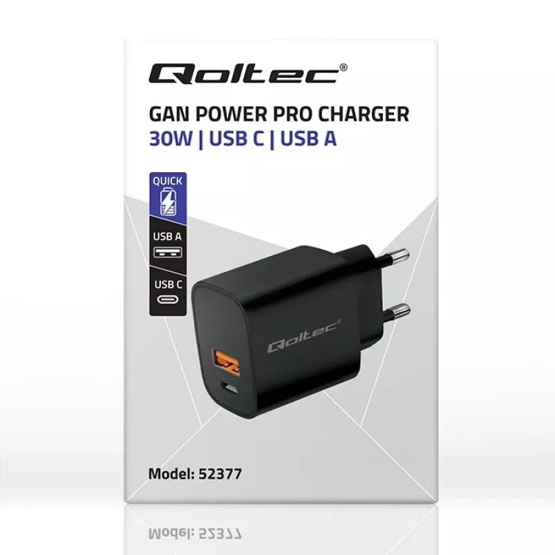 Zasilacz sieciowy QOLTEC 52377 GaN 30 W wyjście 5–20 V do urządzeń przenośnych