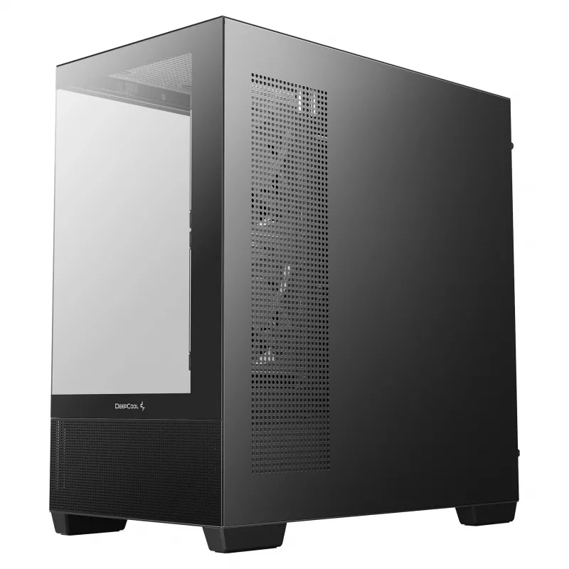 PC Midi Tower DeepCool CG380 3F — czarny, 235×437×451 mm, obsługuje wentylatory boczne 2x120 mm + tylny 1x120 mm, zasilacz na dole, dyski twarde 2,5 cala/3,5 cala