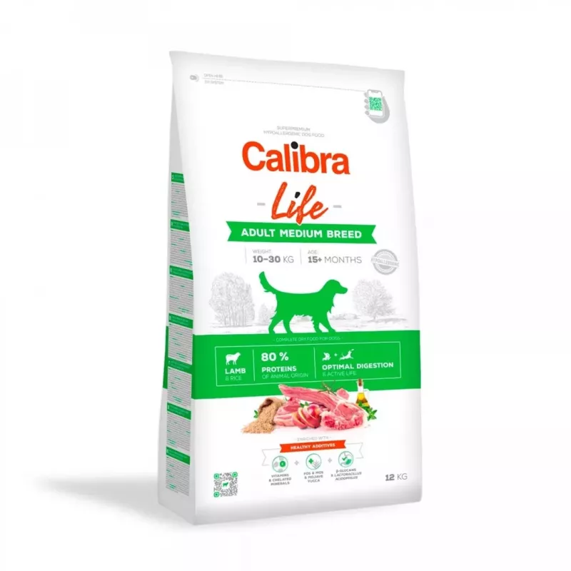 Sucha karma dla psa Calibra Life Adult Medium Breed Lamb 12 kg — pełnoporcjowa karma dla dorosłych psów ras średnich, 27% białka, 16% tłuszczu, bezglutenowa