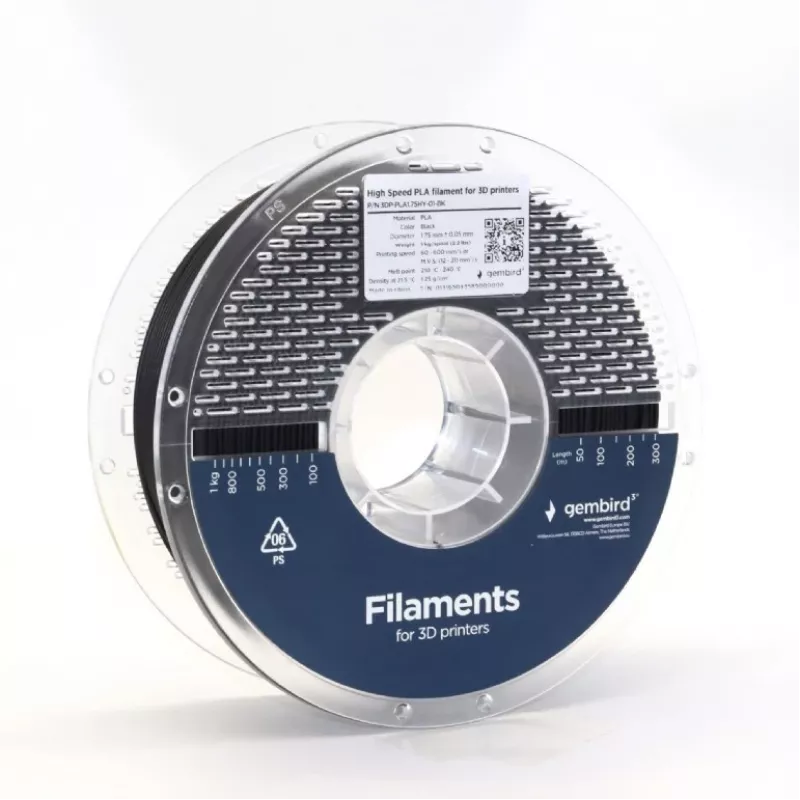 Filament do druku 3D Gembird PLA 1.75 mm Czarny szpula 1 kg