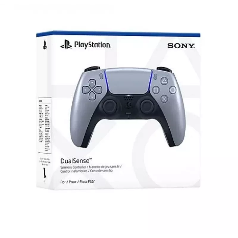 Bezprzewodowy gamepad Sony DualSense do PlayStation 5 — wbudowany akumulator Li-Ion, żyroskop, wibracje dotykowe, głośnik, gniazdo 3,5 mm, srebrny