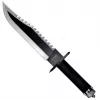Stały nóż survivalowy cinema classic CC-H2 — 400 mm całkowita, 250 mm ostrze ze stali, gładkie i ząbkowane, czarna rękojeść, w zestawie skórzana pochwa