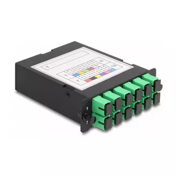 Kaseta światłowodowa HD DeLOCK ze złączem MPO męskim na 12 złączy SC Simplex żeńskich, 12 włókien, jednomodowa 9/125 µm