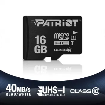 Karta pamięci microSDHC PATRIOT PSF16GMDC10 — 16 GB, Klasa 10, UHS-I (U1), 80 MB/s, czarna